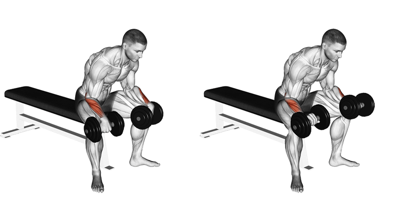 Palms-down wrist curl over bench